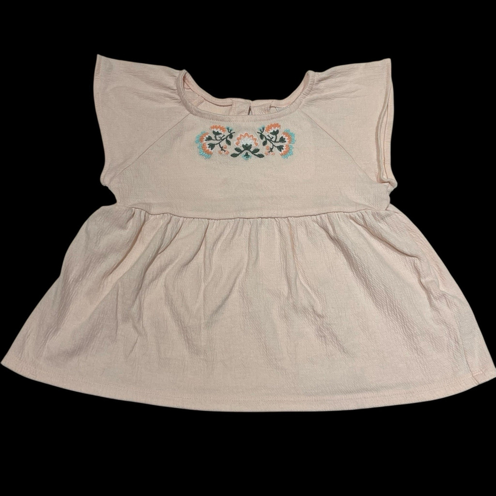 Carter’s Girls Light Pink Cap Sleeve Tunic Shirt Floral Embroidery Size 4T EUC